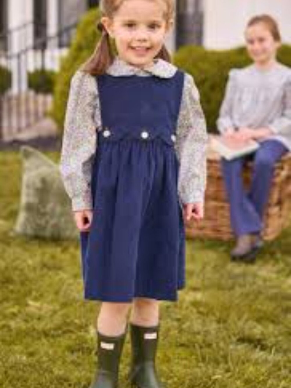 Little English Button Panel Jumper Navy 6T blue corduroy navy wooden